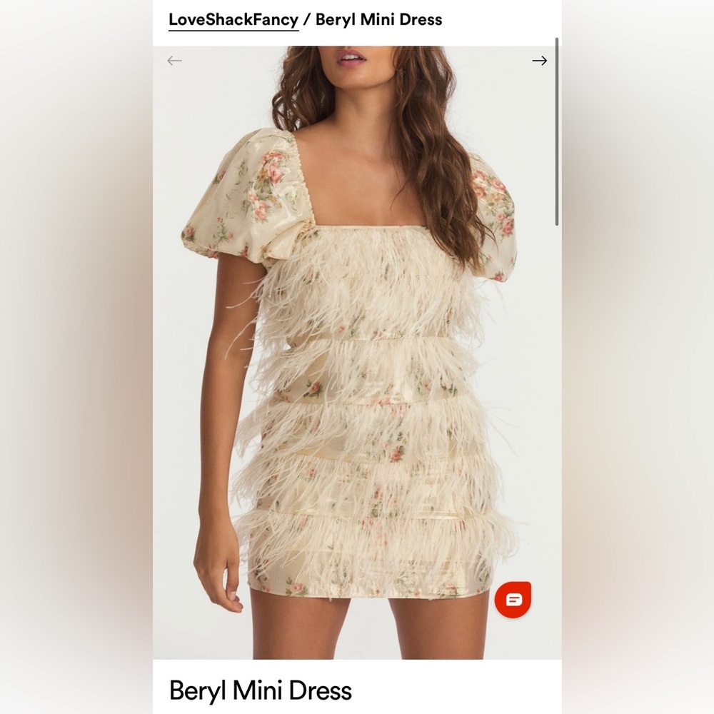 LoveShackFancy Beryl Mini Dress with feathers and floral